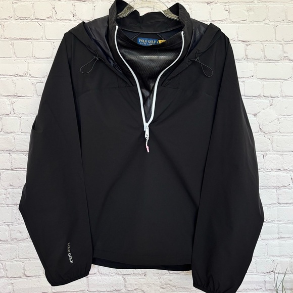 POLO GOLF RALPH LAUREN Packable Anorak Black Hooded Unlined Golf Windbreaker--L - Picture 2 of 15